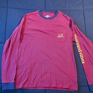 Vineyard Vines Youth Blue and Red Striped Long Sleeve Tee